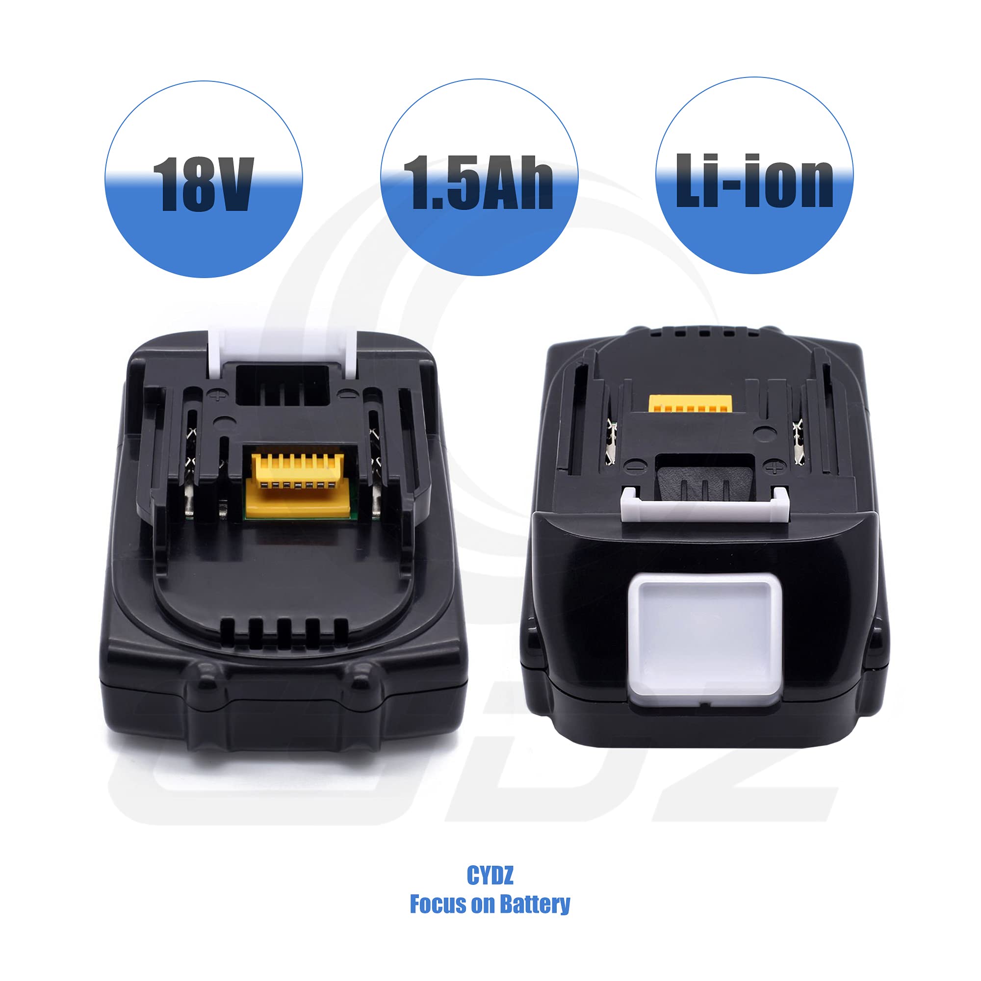 2pcs BL1815 Batterie 18V 1500mAh pour Makita DDA350Z DCG180Z DDF453RYE3 DCG180RY DDF482Z DTW285Z DDF484Z RMB100 DMR104 BMR107 LXRM02 LXRM03 BMR103 BMR102 DMR102 BMR104 DMR109 HP457D LXFD01