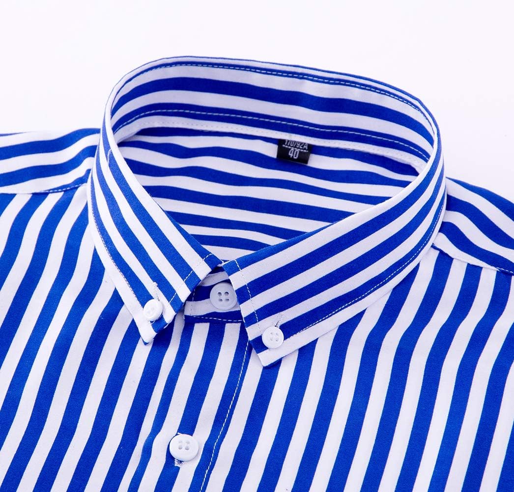 Men's Casual Business Vertical Striped Button Down Long Sleeve Dress Shirts - Image 3