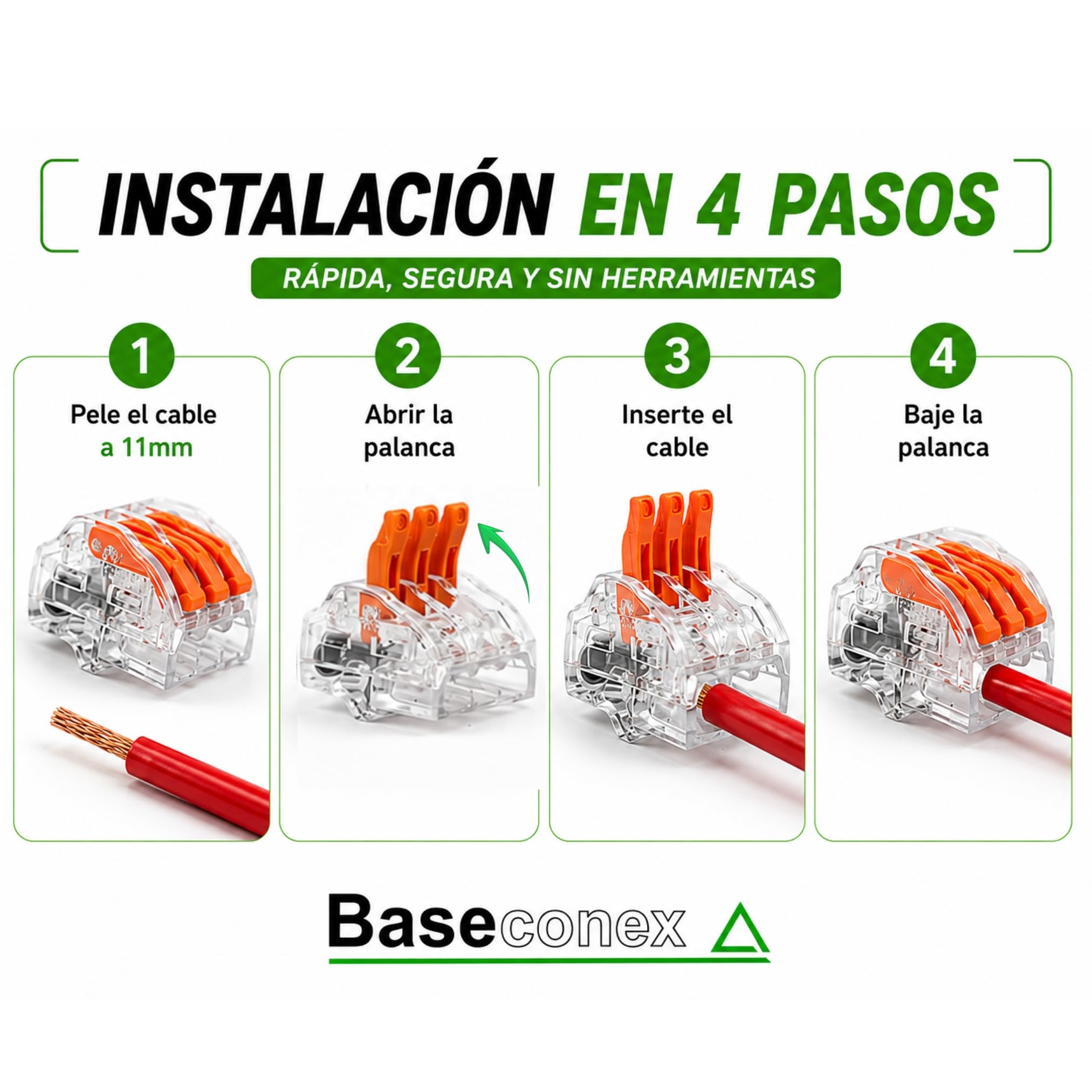 100 Conectores Rápidos de Cable Eléctrico con Palanca, Terminales Transparentes y Reutilizables para Empalme de Cobre y Aluminio, 2/3/5 Vías, Instalaciones Seguras en Hogar y Oficina