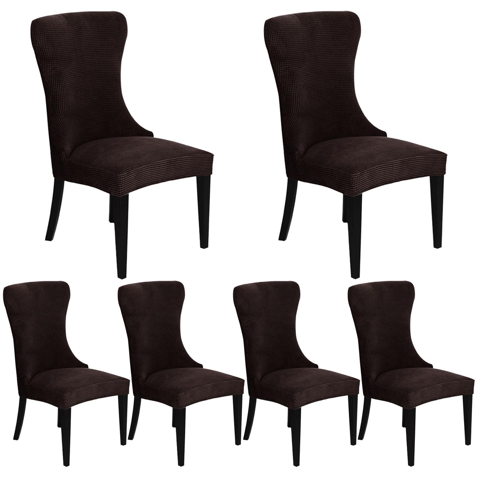 ZRCYXDW Wingback Side Chair Slipcover Stretch, Spandex Armless Wingback Chair Cover Slipcover Washable Removable Dining Chair Covers Arm Chair Protector Cover-Brown-6 Pack