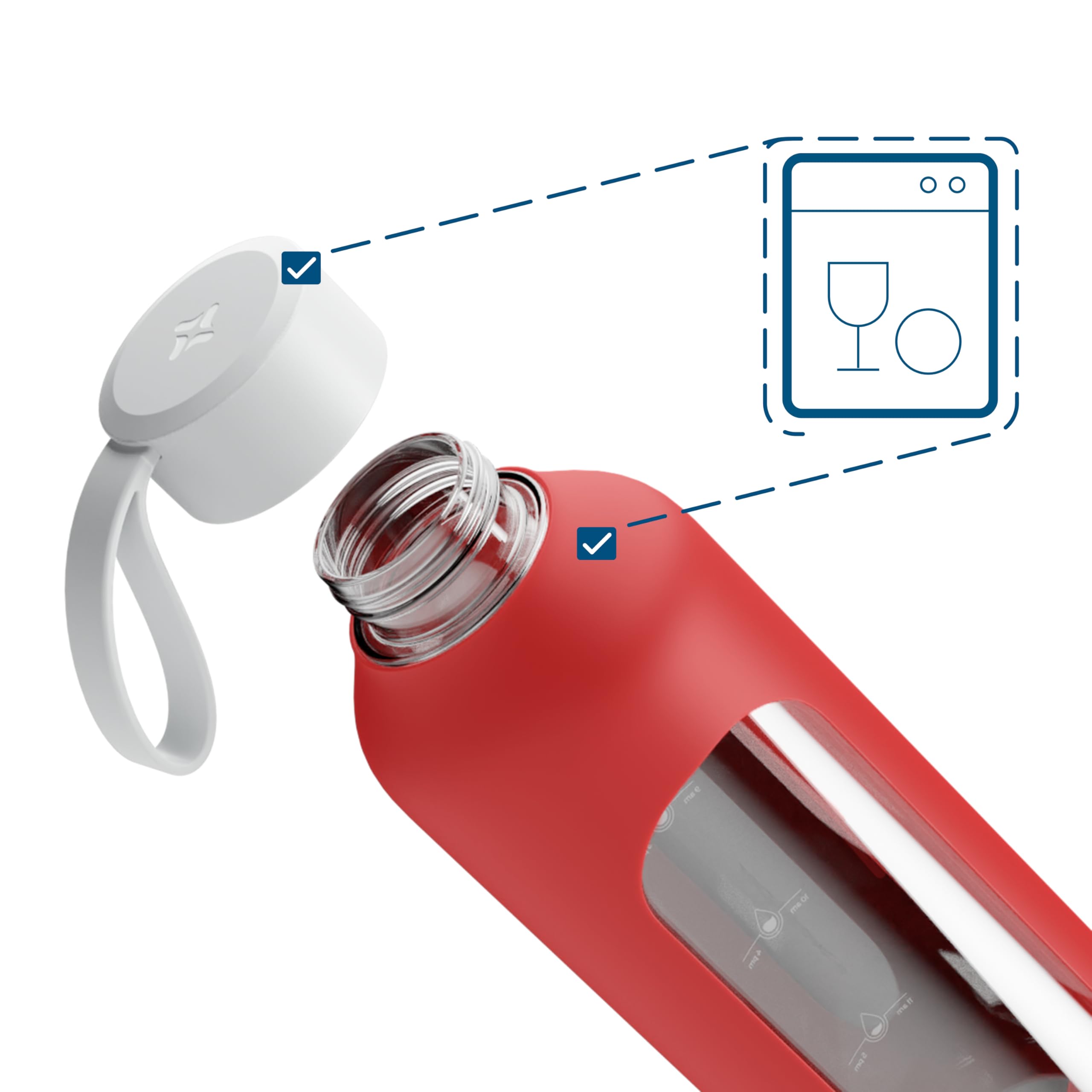 Wessper Borraccia in vetro rivestimento in silicone, bottiglia in vetro borosilicato con indicazione del tempo 1 litro, borraccia sportiva Ideale per fitness, scuola, sport, bambini – Rosso