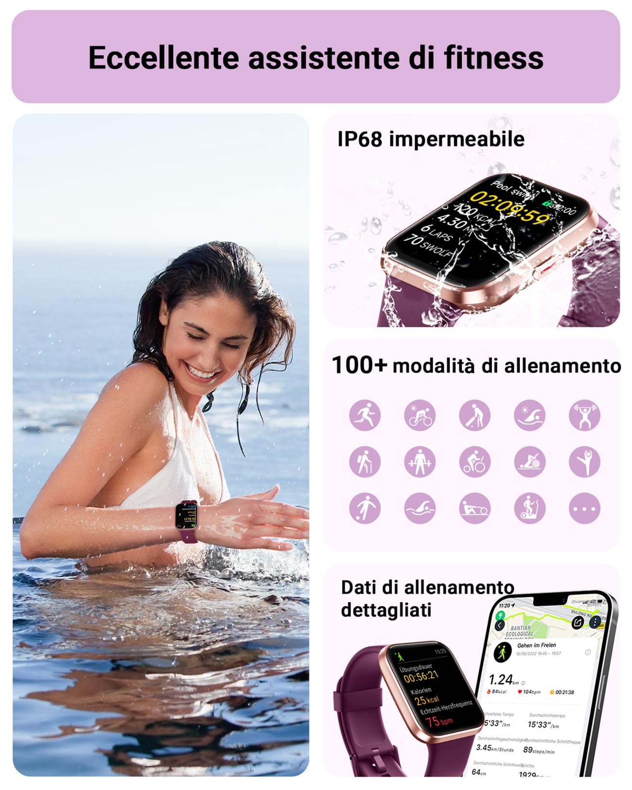 Tensky Orologio Smartwatch Uomo Donna 1,8" Smart Watch con Rispondi/Fai Chiamate, Alexa Integrata, 110+ Sport, Contapassi Monitoraggio Sonno SpO2 Frequenza Cardiaca, Impermeabile IP68, per Android iOS