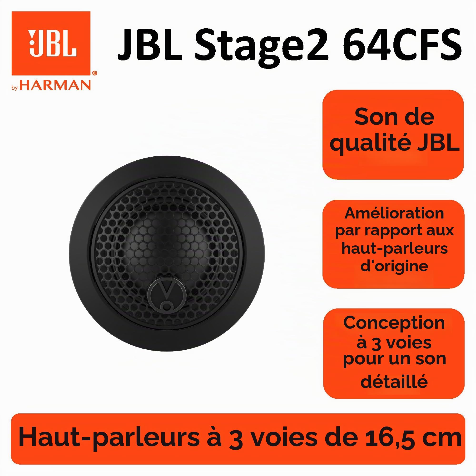 JBL Stage2 64CFS Système Audio 2 Voies pour Voiture, 270 W, avec Tweeter intégré et Haut-parleurs encastrés de 160 mm