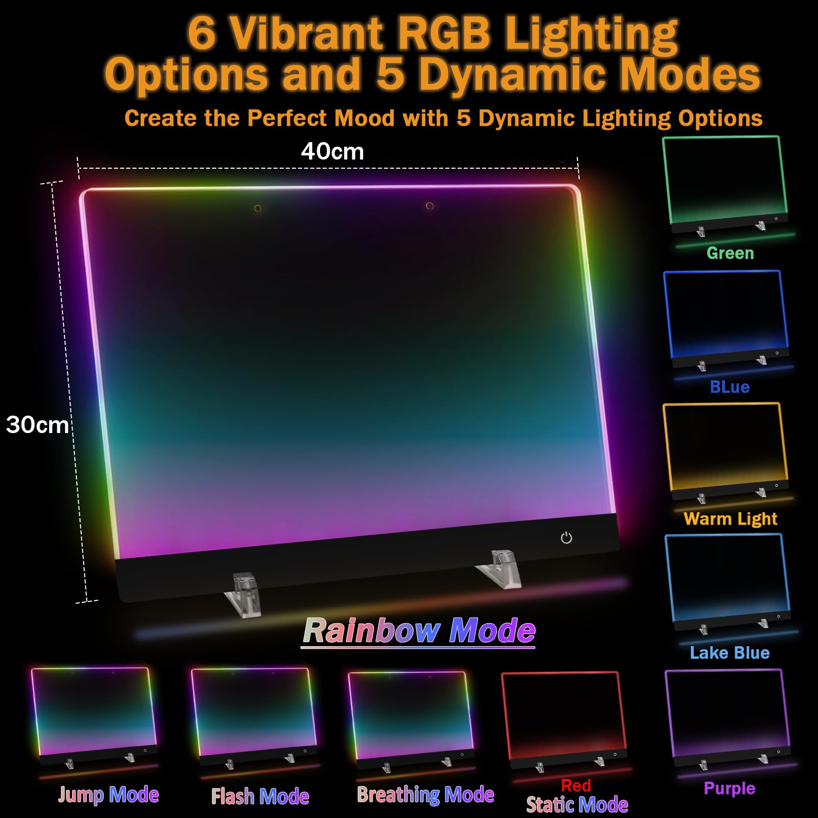 Lavagnetta in Acrilico con Luci LED 40x30cm, 5 Modalità e 6 Colori Bacheca Luminosa a LED, Lavagna Promemoria, Lavagna Magica, Trasparente Lavagnetta Cancellabile con Penna a 7 Colori Catena Supporto