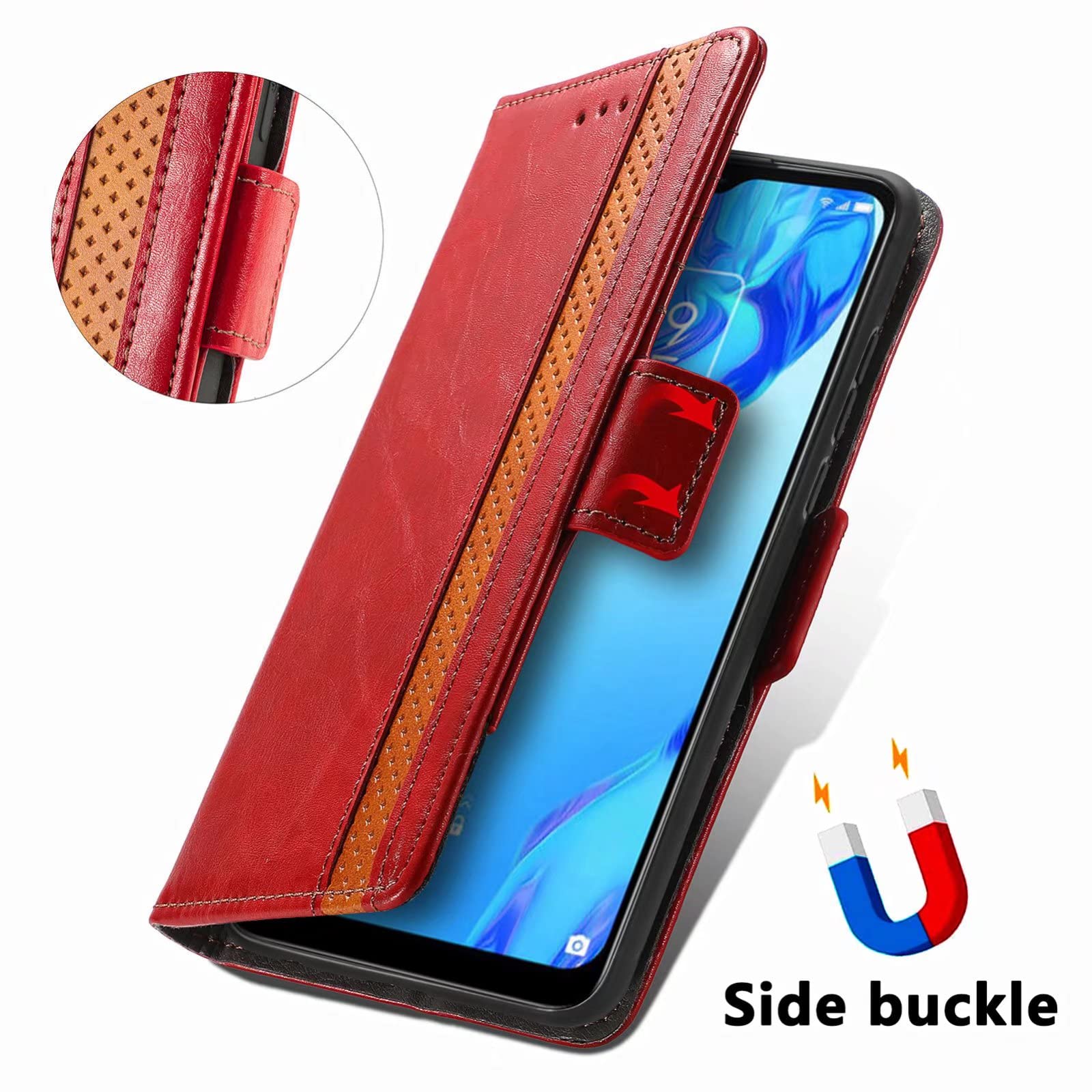 TingYR Cover per Realme X7 PRO Ultra, Flip Custodia Carte di Credito da Funzione Stand, Anti-Slip Slot Portafoglio Flip Protettivo Dell'ente Completo Slim Fit Cover.(Rosso