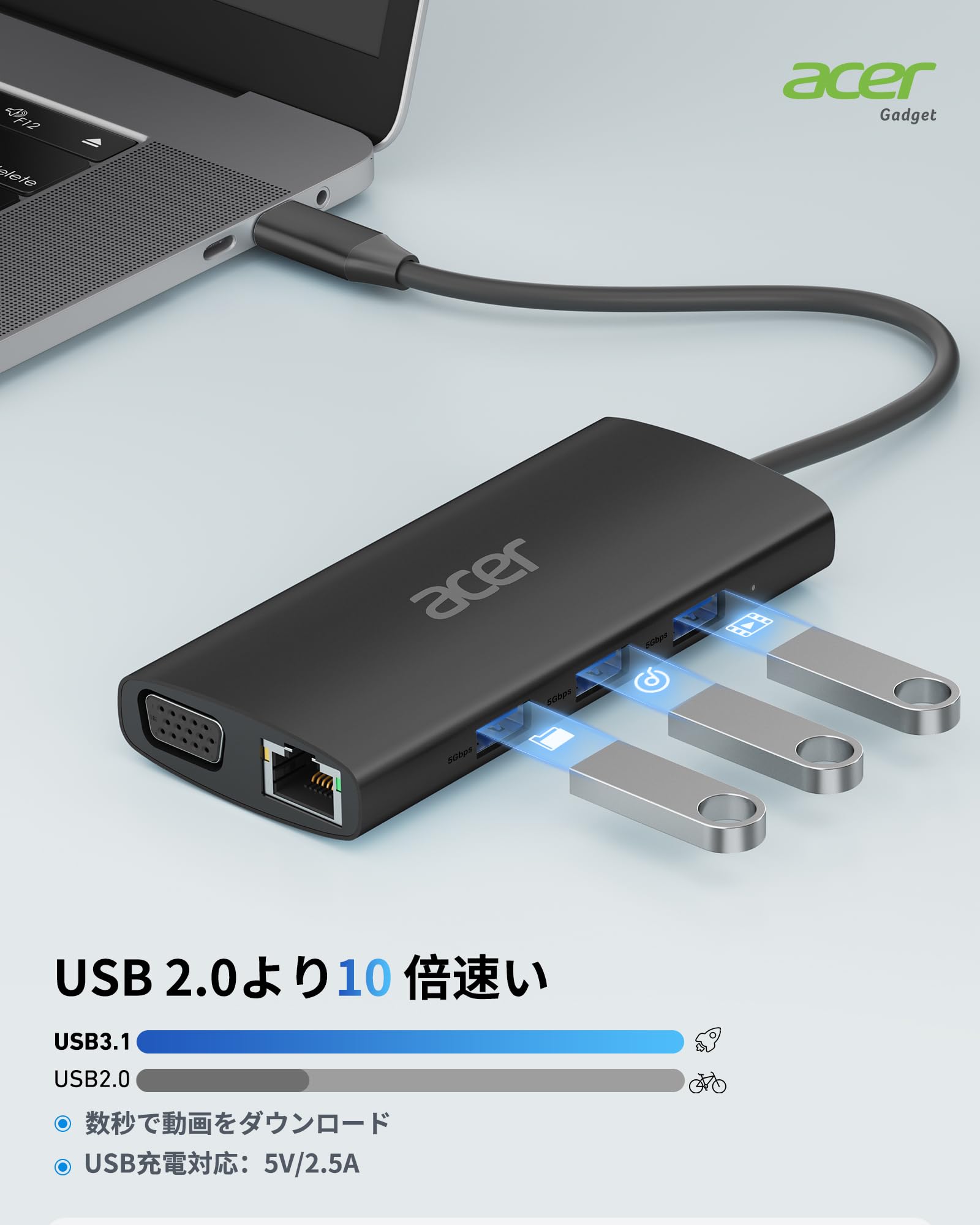 Amazon | Acer USB C ハブ Type-C 9in1 ドッキングステーション 100W