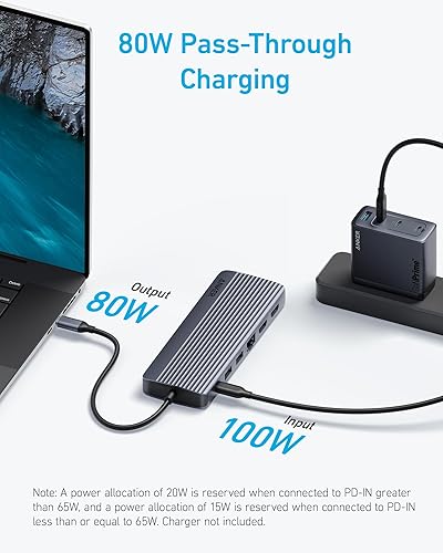 Miniatura 7 de Anker Estación de acoplamiento para laptop, concentrador USB C 14 en 1, pantalla triple con 2 x HDMI 4K, VGA 1080p, entrega de energía de 80 W,