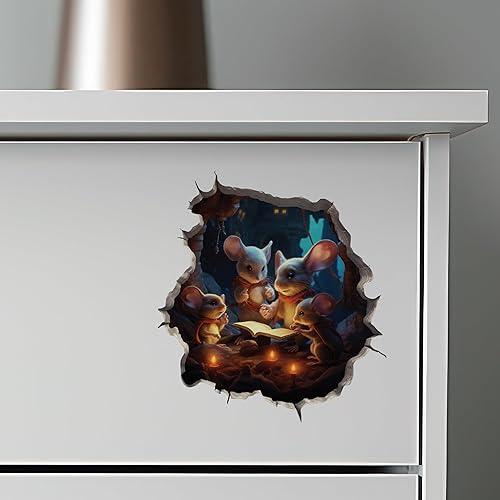 Miniatura 6 de Adhesivo de pared 3D con diseño de familia de ratón con agujero de ratón
