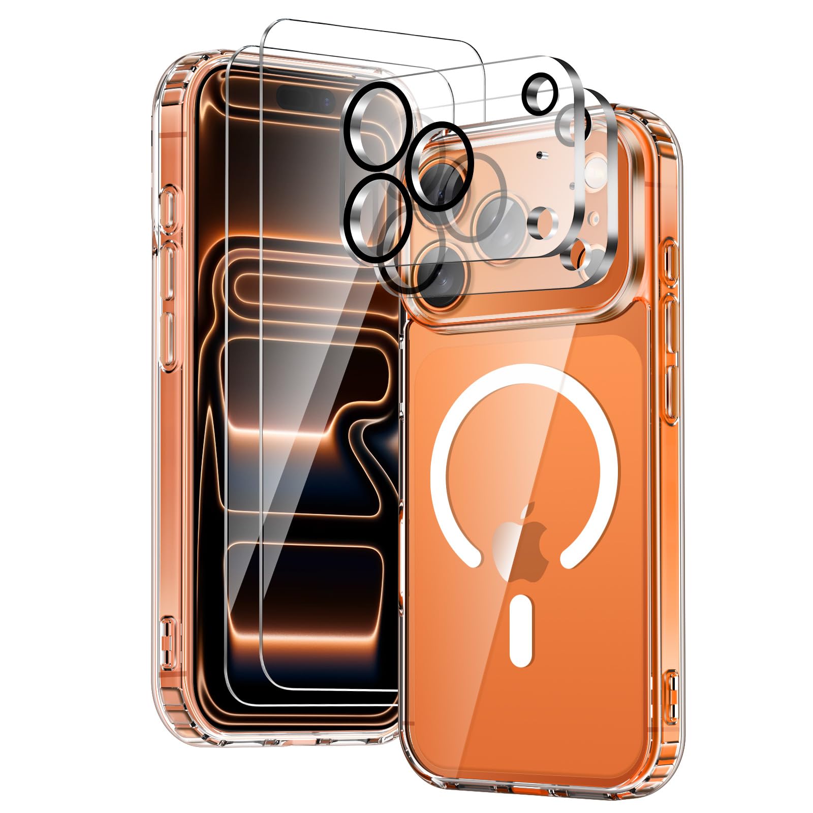 COPIKE Cover Magnetica per 17 Pro Max 2025 con 2 Vetro Temperato e 2 Lente Fotocamera Protezione, Custodia Mag Safe Sottile Antiurto [Senza Ingiallimento] Retro Antigraffio, Trasparente