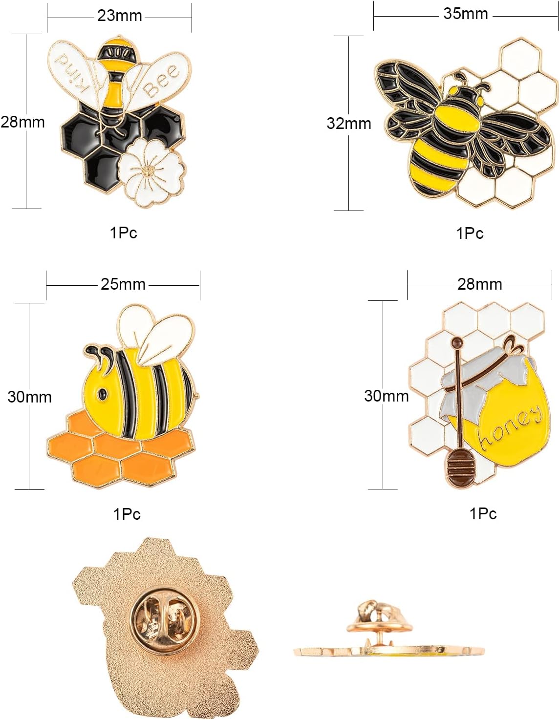 Ornaland 4 Pcs Honey Bee Brooches Enamel Cartoon Insect Bee Pin Lapel for Women Clothing Bags Backpacks Jackets Hat - Image 2