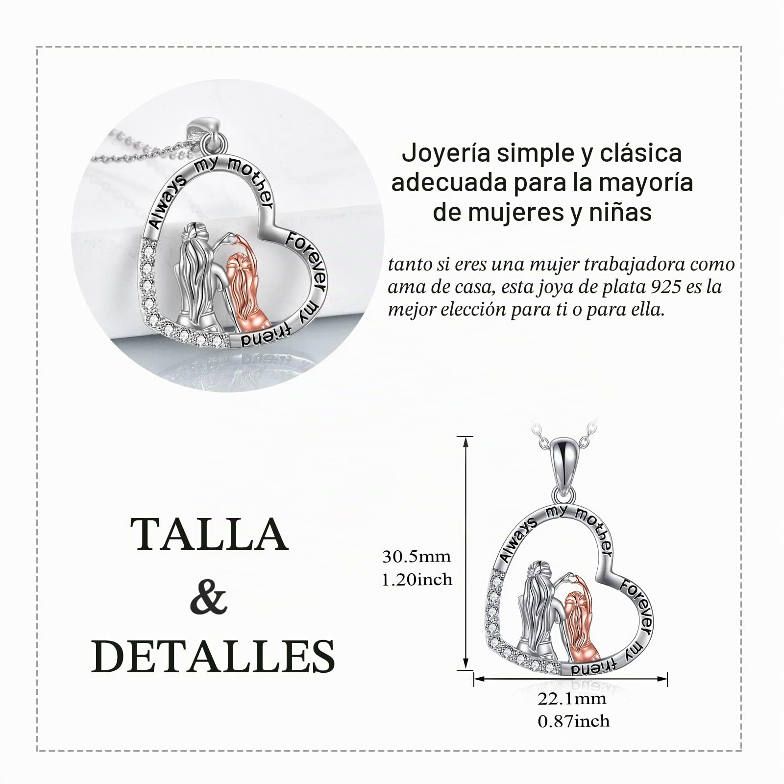 YAFEINI Collar de Mamá Plata de ley Madre Colgante Collar Joyas Día de la Madre Cumpleaños Aniversario de Regalos para Mamá Madre Hija