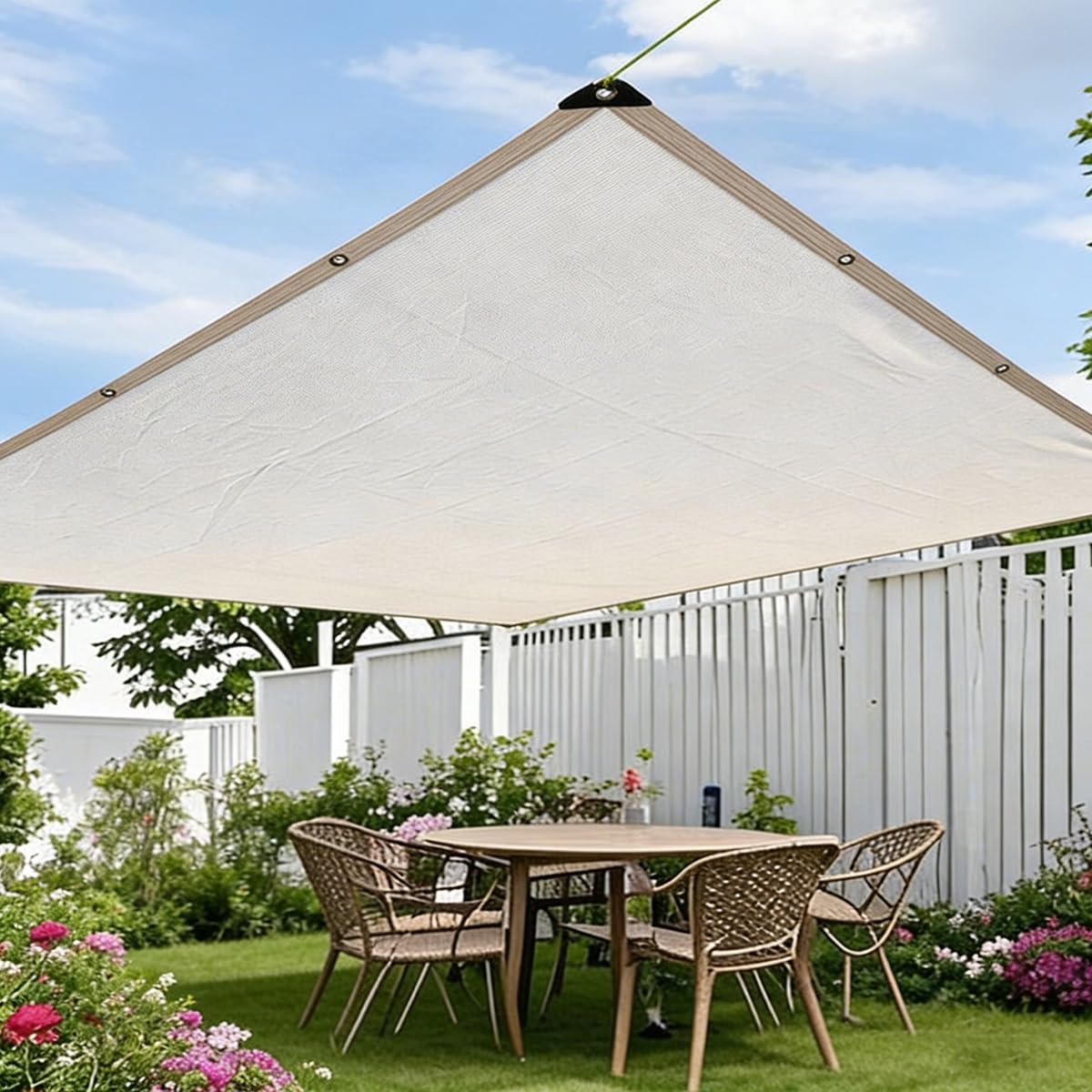 Voile D'ombrage Rectangulaire Blanc, Filet Protection Solaire, 1.5x5m 2x5m 3x8m 4x9m 5x7m 6x6m 7x8m 8x10m Toile Ombrage Extérieur pour Pergola, Serre, Jardin, Pet House(4.0mx7m)