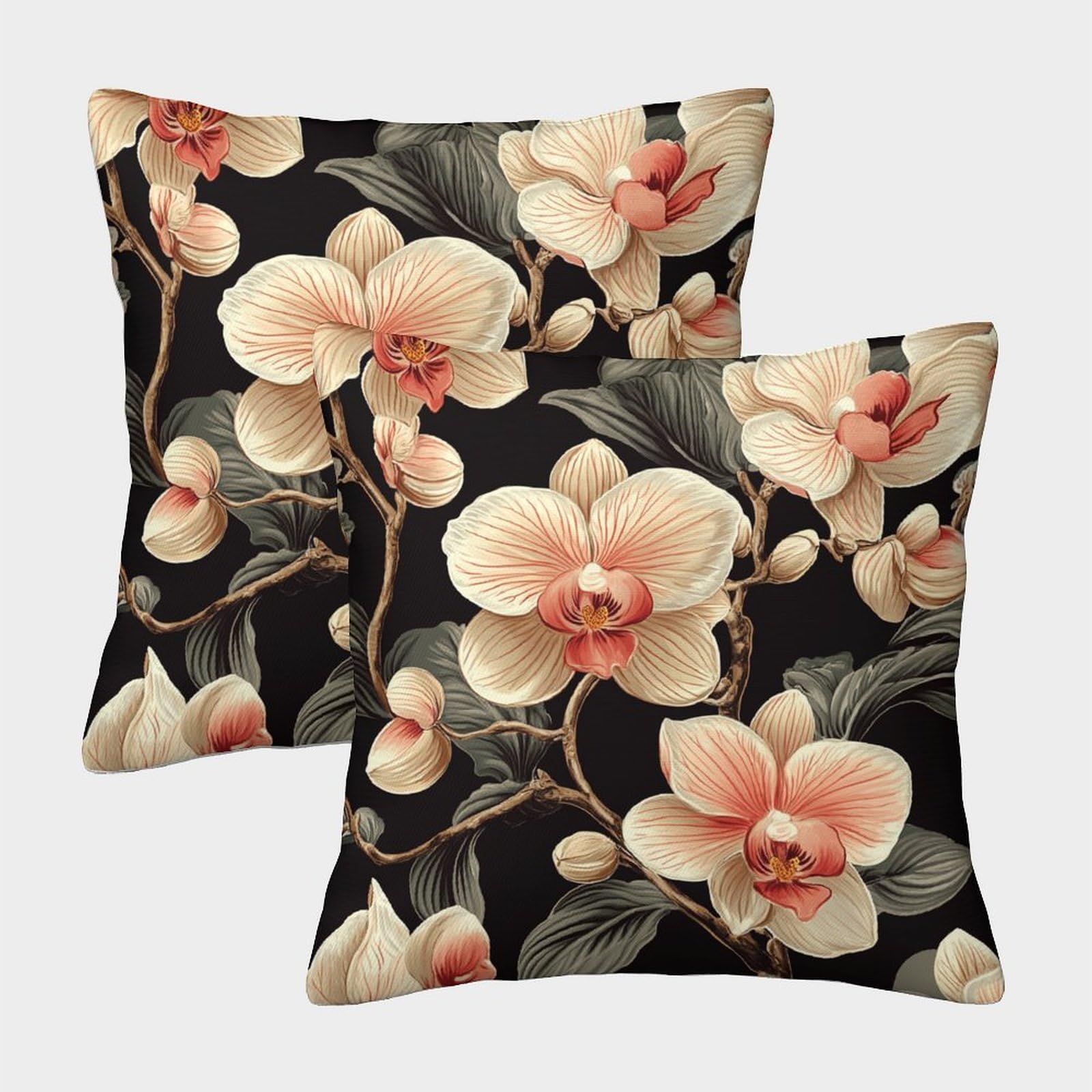 kaiyun 2 Pack Orchid,Beautiful Leaves Square Pillow Cover Cushion Cover 45x45cm Suitable for Sofa Bed Chair,3D Pattern