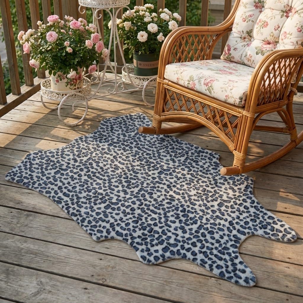 MustMat Faux Leopard Rug - Cheetah Print Rug,Area Rugs Western Decor (Gray/Blue, 2'7" x 3'11")