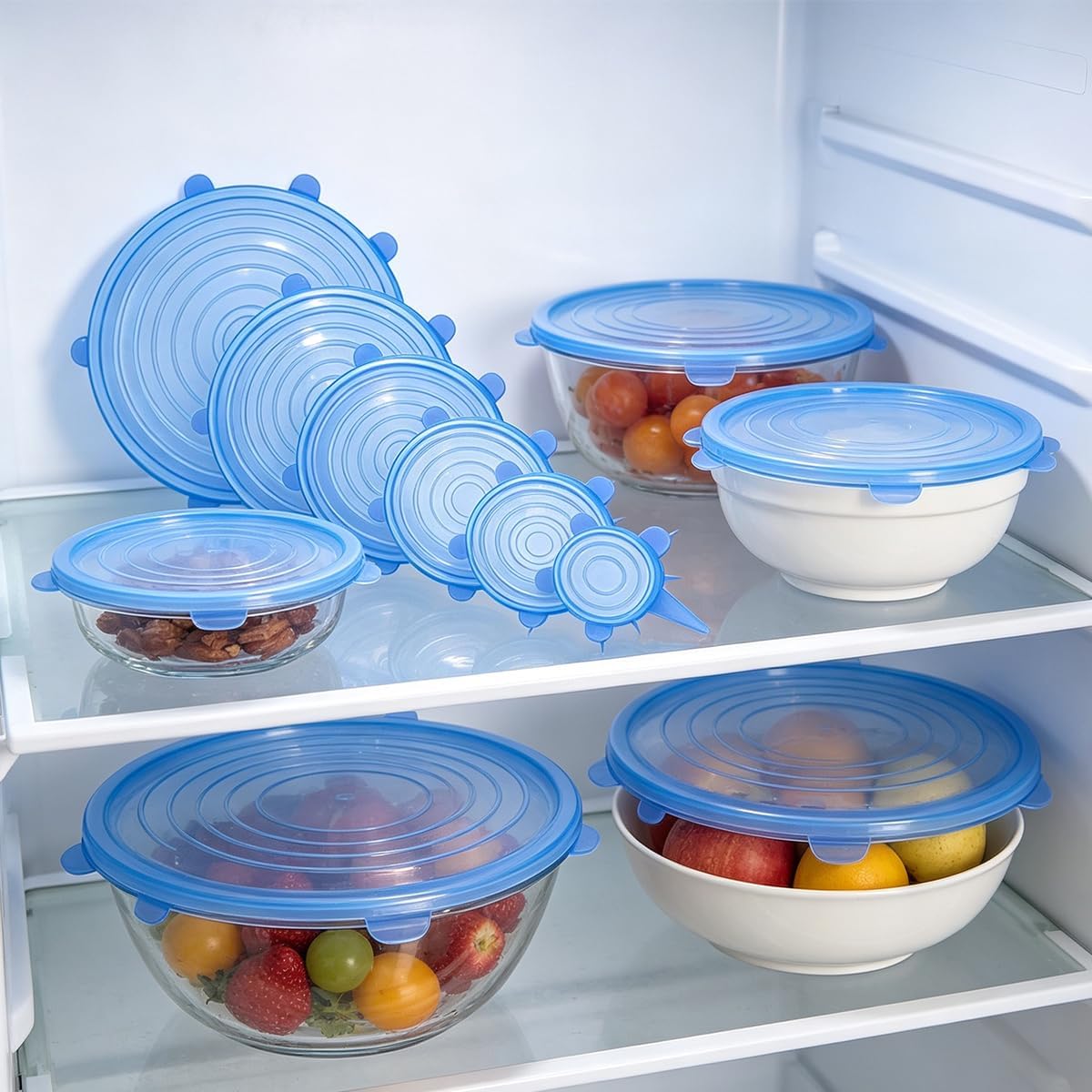 6 pcs Silicone Stretch lids set(6 Sizes,white)