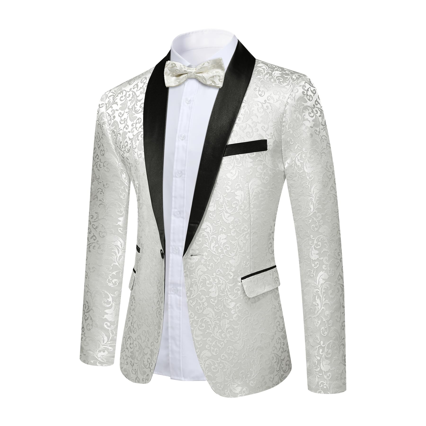 YFFUSHI Traje Jacquard Hombre 2 Piezas 1 Botón Solapas de Chal Boda Gala Lujo Chaqueta Pantalón Pajarita