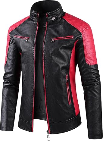 Maiyifu-GJ Mens Faux Leather Motorcycle Jacket Vintage Stand Collar Leather Biker Coat Fashion Lightweight Zipper Coats