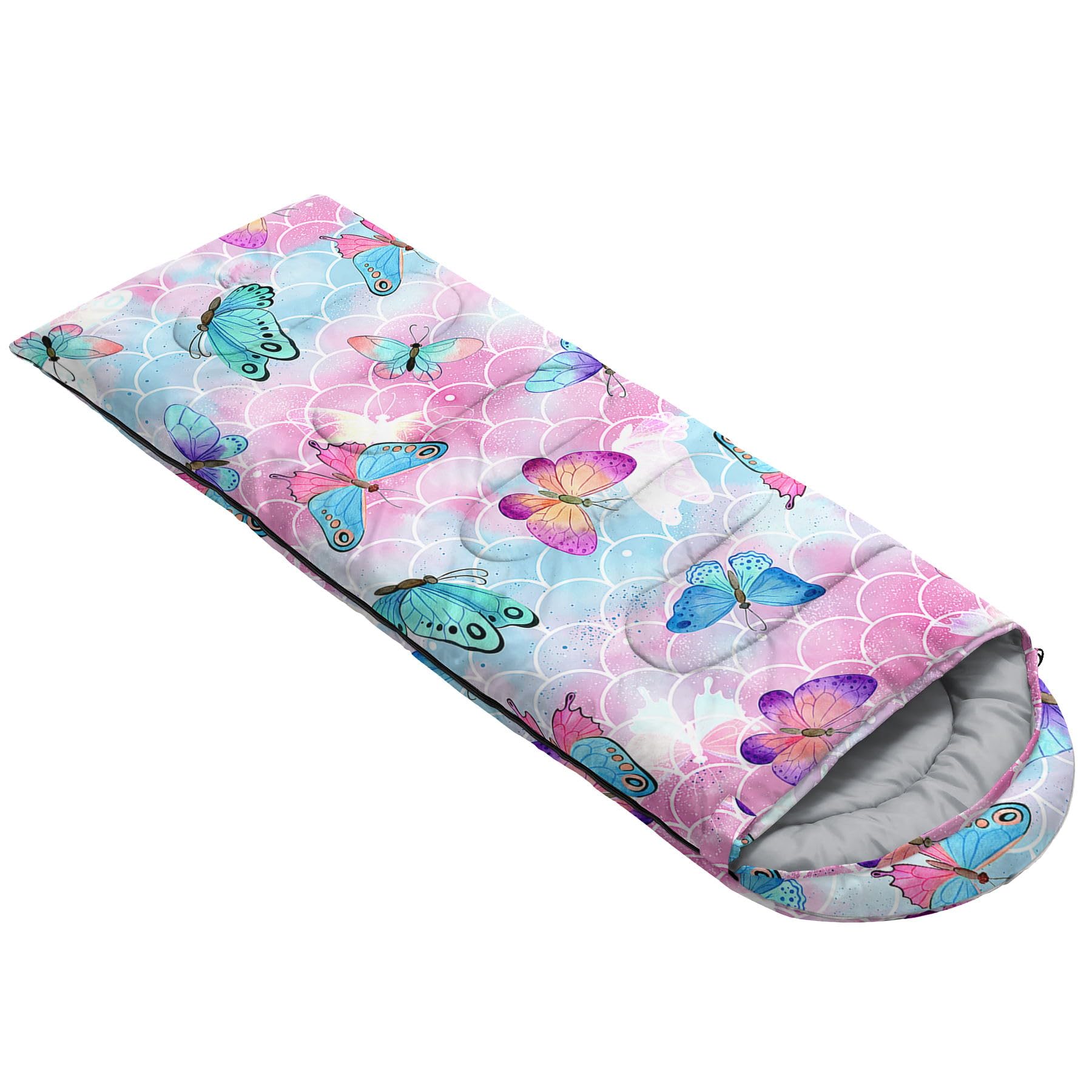 HOSIMA Saco de dormir con mariposas, para adultos, niñas, niños, impermeable, cálido, camping, senderismo, al aire libre, viajes, caza, saco de compresión