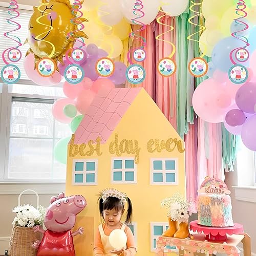 Miniatura 2 de Peppa Pig - Decoraciones colgantes en espiral para fiestas, paquete de 12 unidades, papel de aluminio y cartón vibrantes, perfecto para