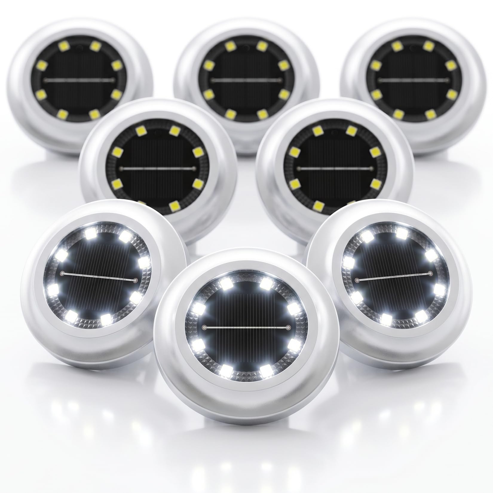 Lumière Solaire Extérieur, 8LED 6000K Lampe Solaires au Sol, Etanche IP65 Lampe de Jardin, Spot Solaire Extérieur pour Chemin Terrasse Cour Pelouse Escaliers Piscine