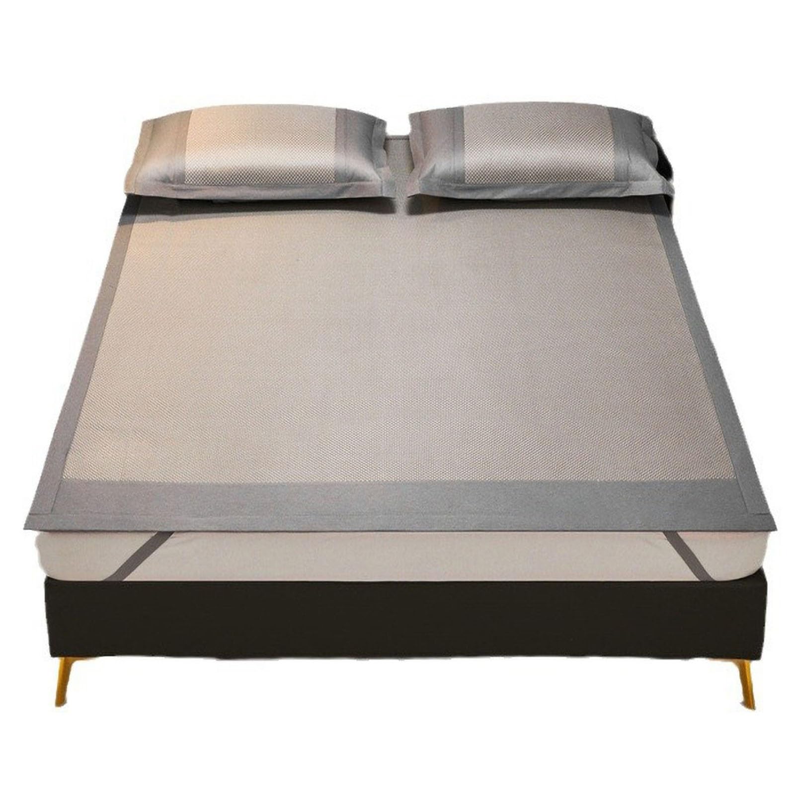 Tapis rafraîchissant lit pliable bambou gris surmatelas été 90 195cm