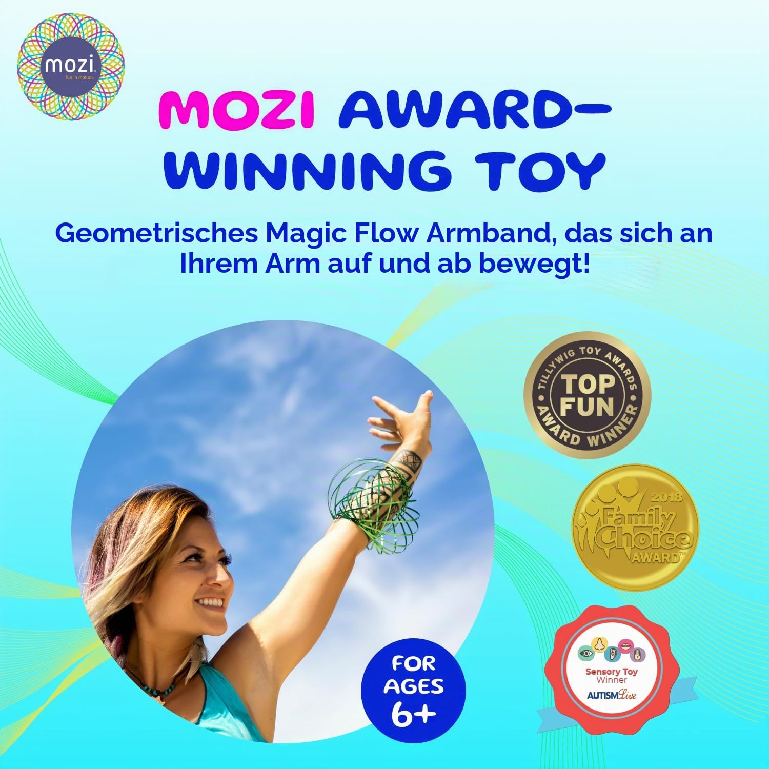 Mozi Magic Flow Geometrischer Anti-Stressring, einfach zu bedienen, Kinetischer 3D-Ring, Slinky, Spielzeug für Kinder und Erwachsene (Iridescent)
