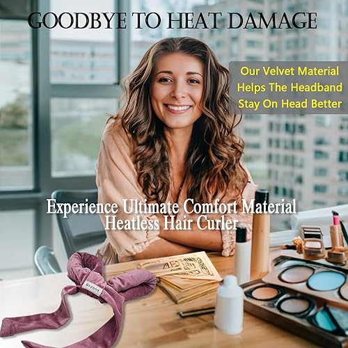Miniatura 8 de Juego de diadema de terciopelo sin calor, barra rizadora sin calor con lazos acogedores, rodillos perezosos para dormir durante la noche, ondas