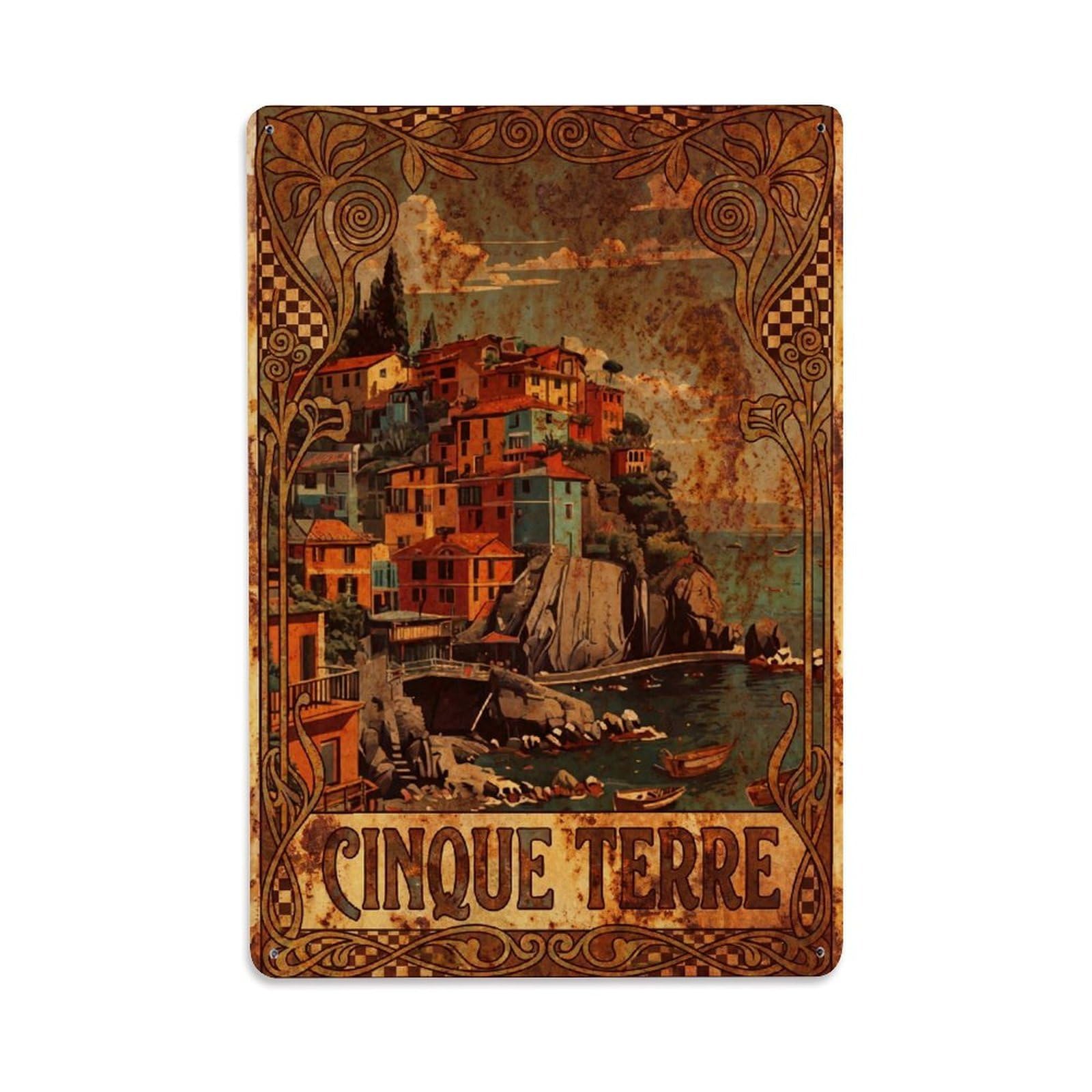 Huiyhb 8X12inch(20X30cm) Vintage Travel Cinque Terre Italy Slope Metal Tin Sign