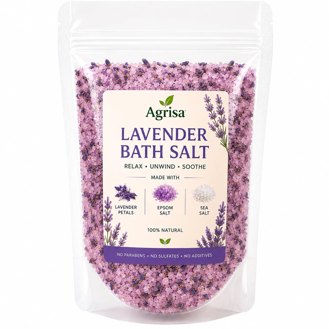 Lavender Bath Salt with Epsom Salt & Dried Lavender Buds | Relaxing Bath Soak for Stress Relief, Muscle Relaxation & Soft Skin | Natural Spa Bath Salt | 200 g-image-43