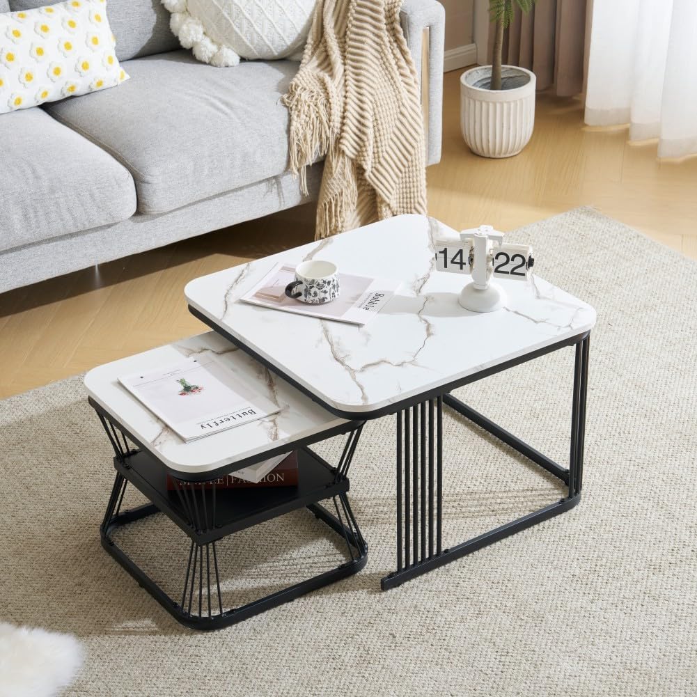 【ホワイト】センターテーブル ローテーブル 大理石調 波紋 収納付き 2個セット 登場 センターテーブル テーブル ローテーブル 大理石調 波紋 収納付き