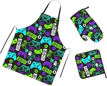 Cute Bunnies 3 Piece Kitchen Set Waterproof Apron with Oven Mitt Pot Holder Cooking Adjustable Apron