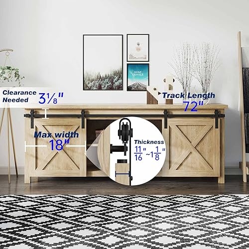 Miniatura 6 de EaseLife - Kit de riel para puerta corrediza con montaje superior, Negro