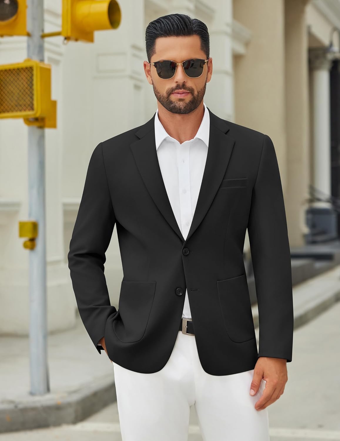COOFANDY Men's Casual Blazer Jacket Slim Fit Two Button Suit Jackets Lightweight Knit Sport Coat Black - Image 2
