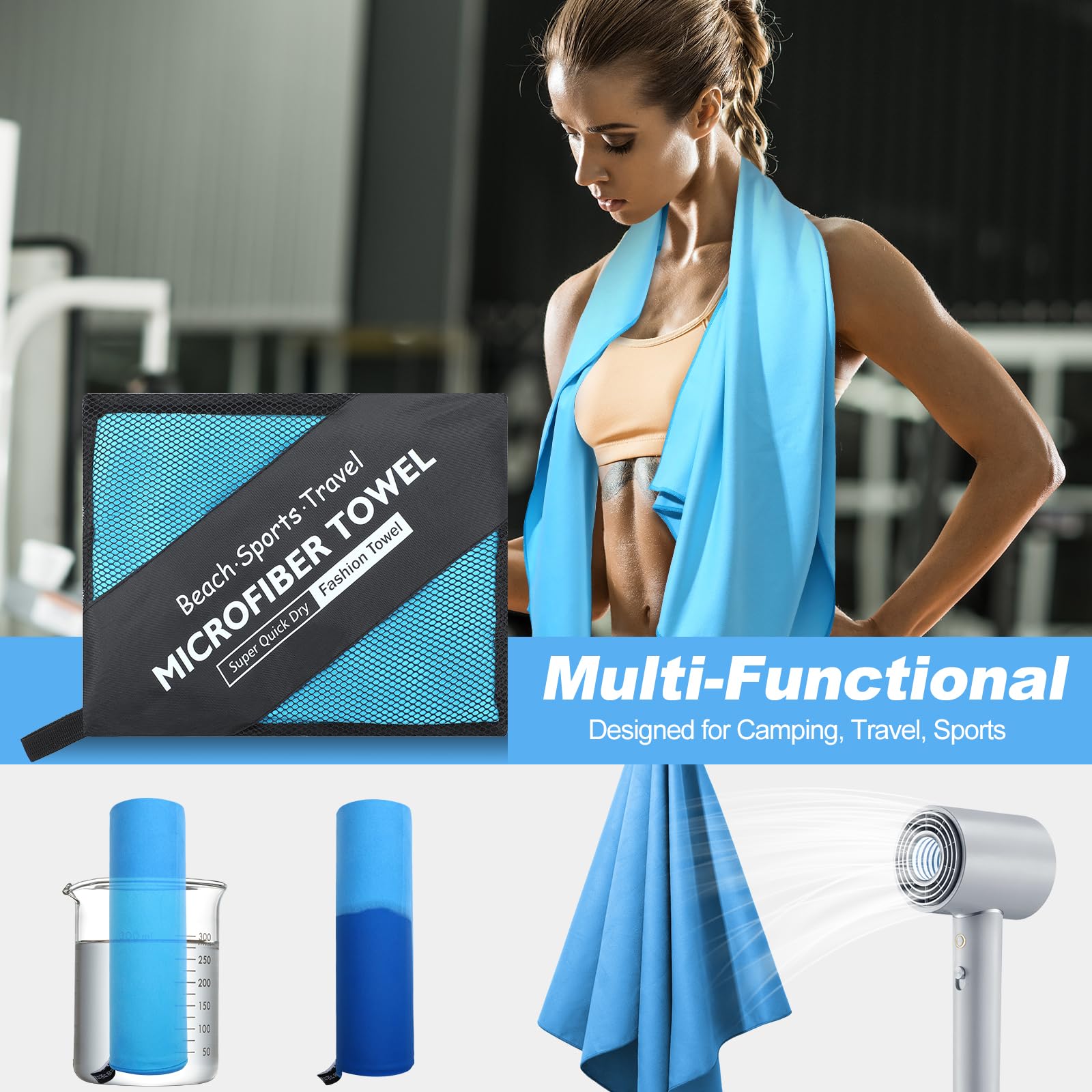 4 toallas de microfibra de 48 x 24 pulgadas, toalla de secado rápido, toalla deportiva de camping, toalla de gimnasio de microfibra suave, absorbente, toalla de viaje de secado rápido para playa,