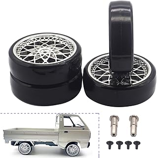 4Pcs Vgoohobby Hard Plastic RC Car Drift Tires Wheel Rim with 2Pcs 5mm Metal Hub Hex Adapter Coupling Compatible with WPL D12 1/10 RC Car (Silver)