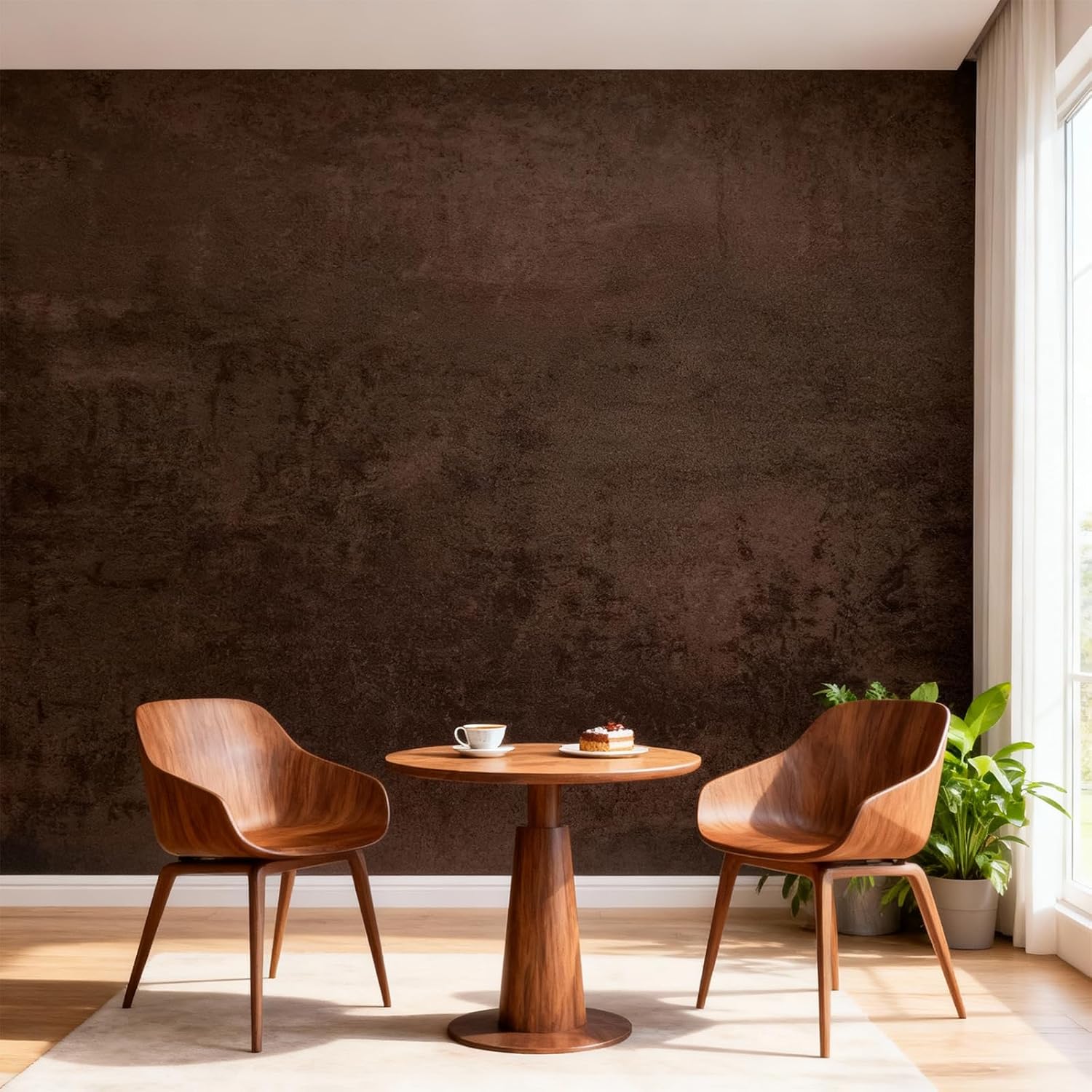 Coffee Brown Peel and Stick Wallpaper Concrete 16''x354'' Caramel Limewash Self-Adhesive Contact Paper Modern Cement Waterproof Matte Texture Faux Walnut Vinyl for Bedroom Kitchen Living Room Garage