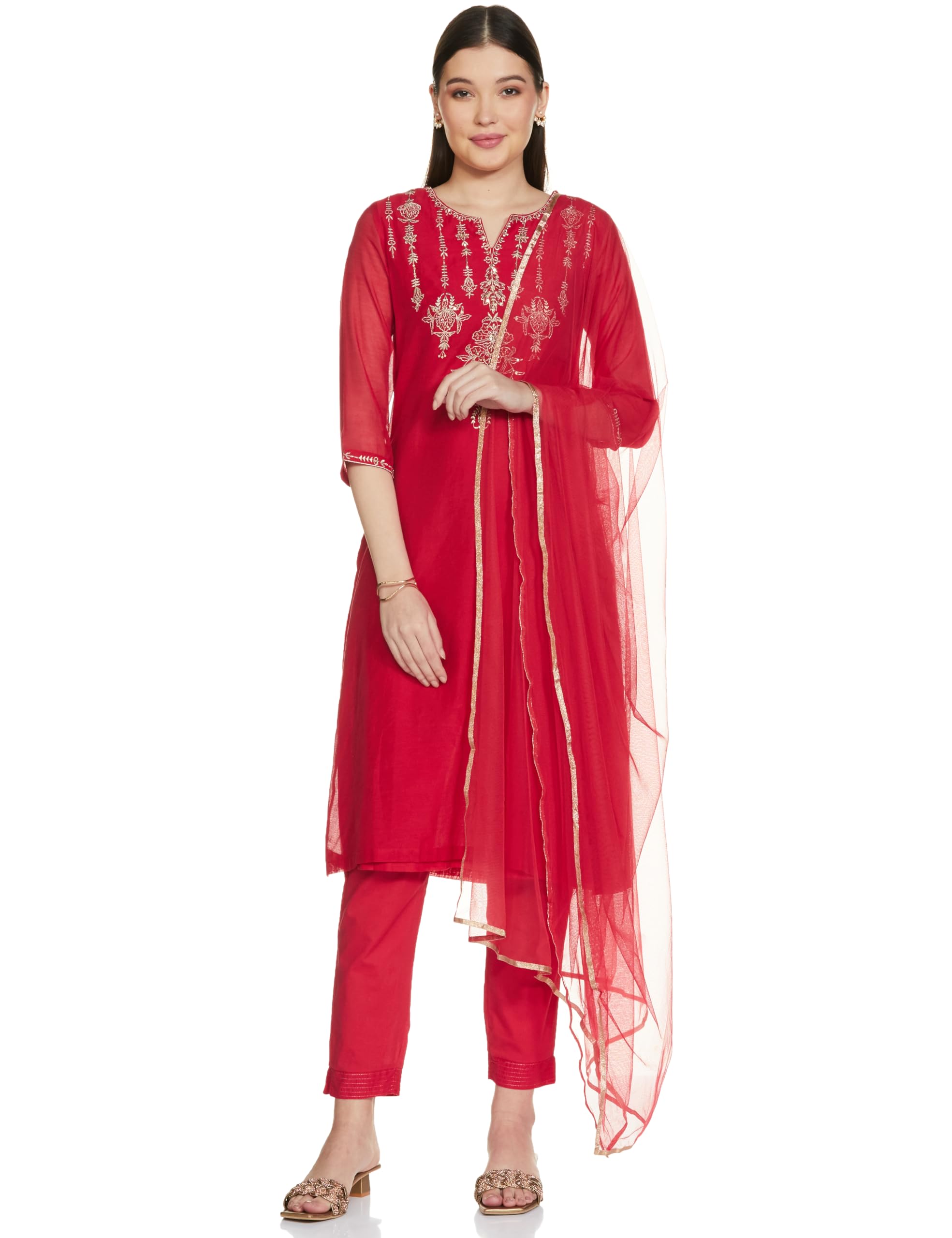 biba Women Art Silk Straight Embroidered Suit Set-picture-20