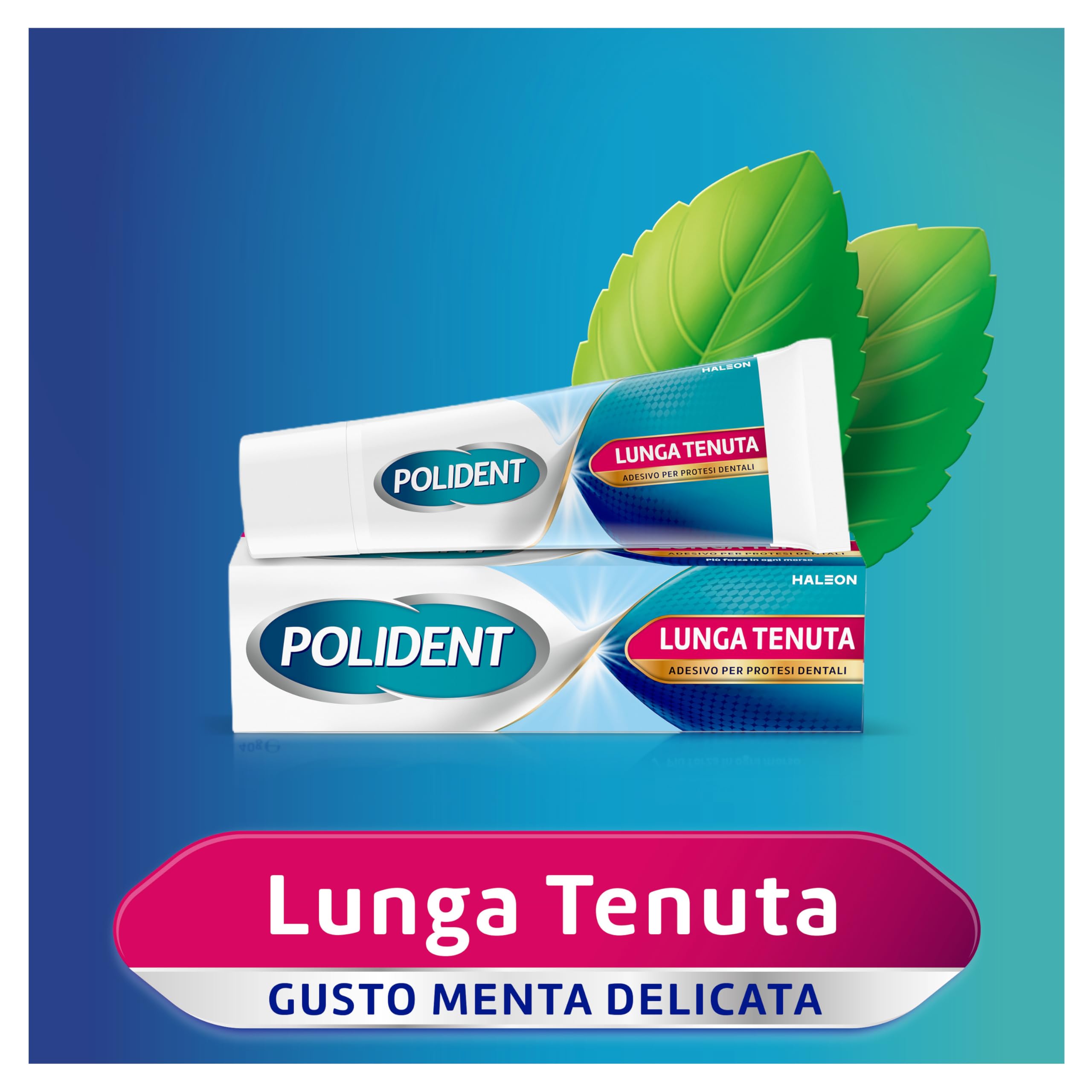 Polident Lunga Tenuta, Adesivo per Protesi Dentale, fino a 12 Ore di Tenuta Giornaliera, Gusto Menta Delicata, Pacco da 4x40 g