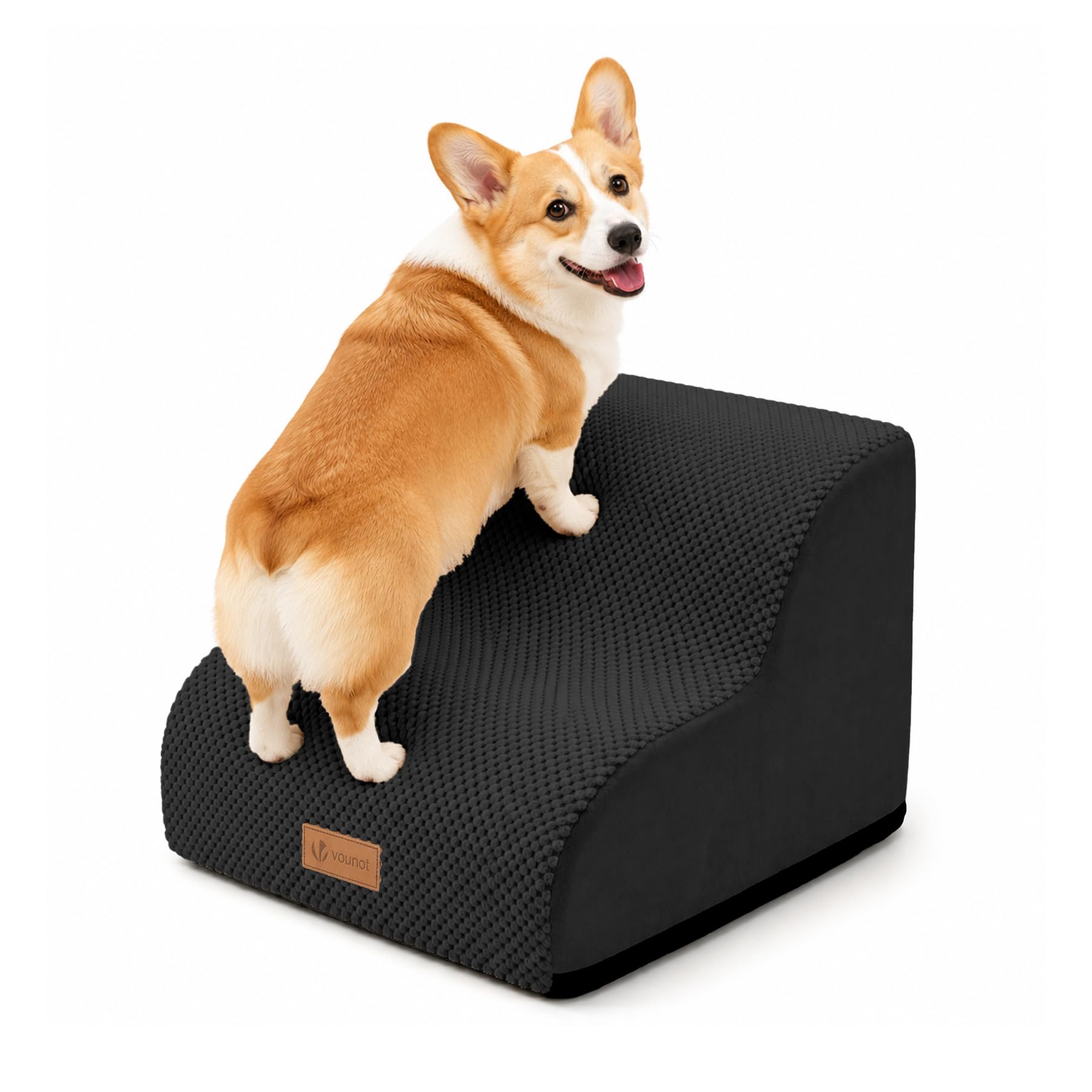VOUNOT® Escalera para Perros 2 Peldaños 40x40x30cm Rampa para Perros Espuma Alta Densidad para Cama Sofá, Escalera para Cachorros Mascotas Mayores Base Antideslizante Funda Lavable Extraíble Asa Negro