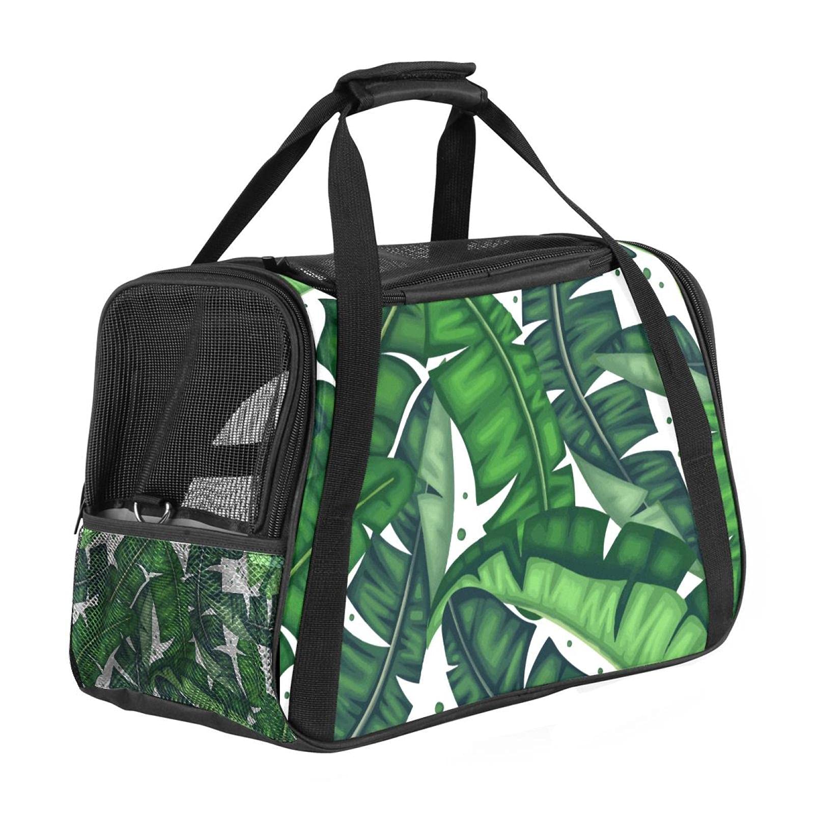 Sac de transport chat approuvé avion avec motif feuilles de bananier