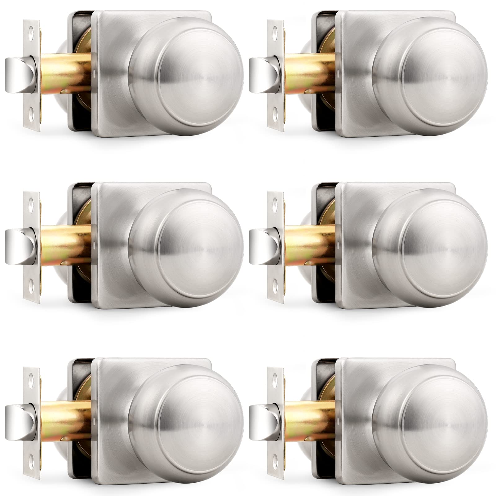 Brushed Nickel Passage Door Knobs - 6 Pack -1