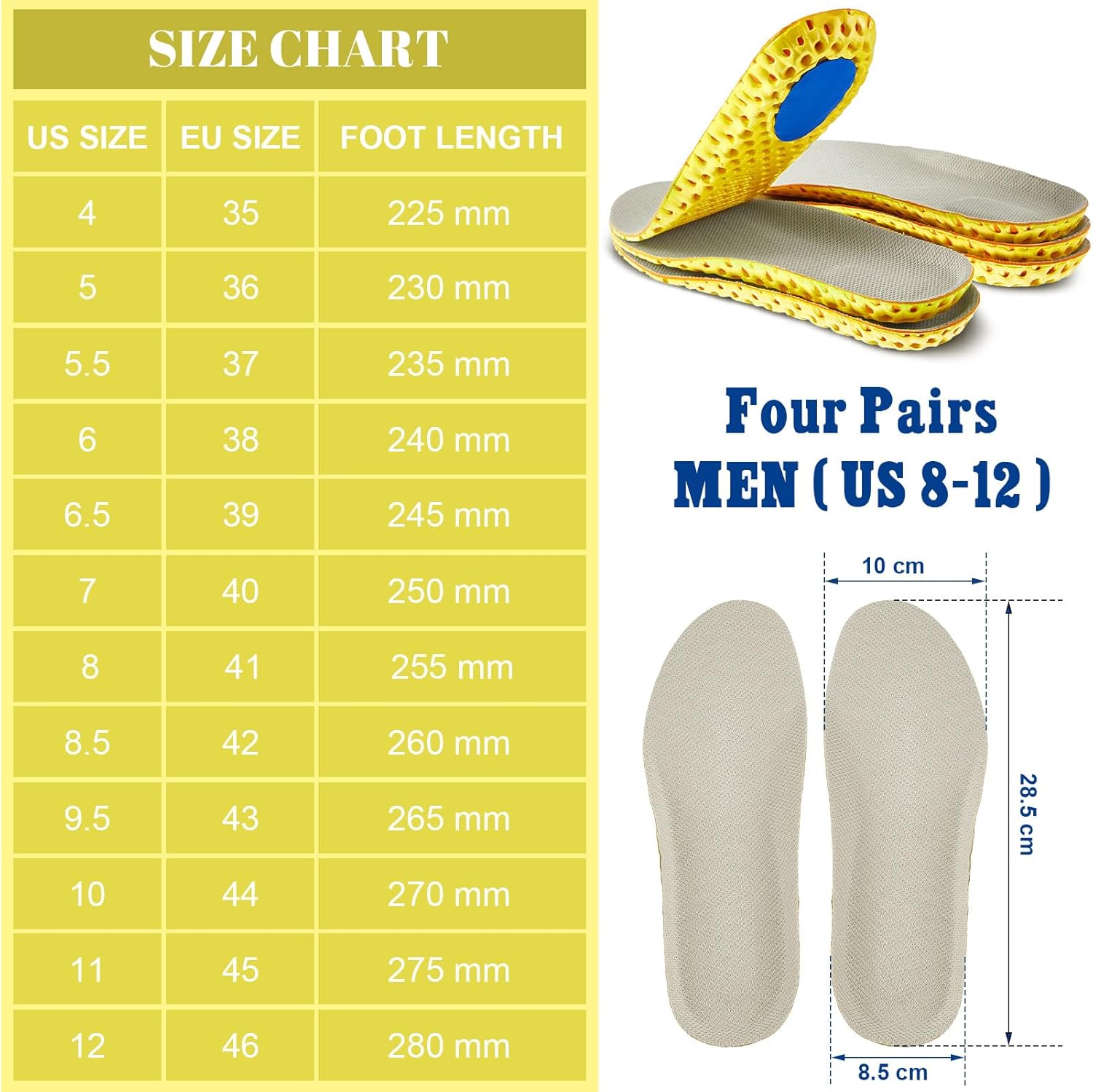Unittype 4 Pairs Shoe Inserts for Men Women Memory Foam Insoles Shock Absorbing Breathable Replacement Insoles for Work Boots Running Sports Shoes Boots(Men Us 8-12,Beige) - Image 2