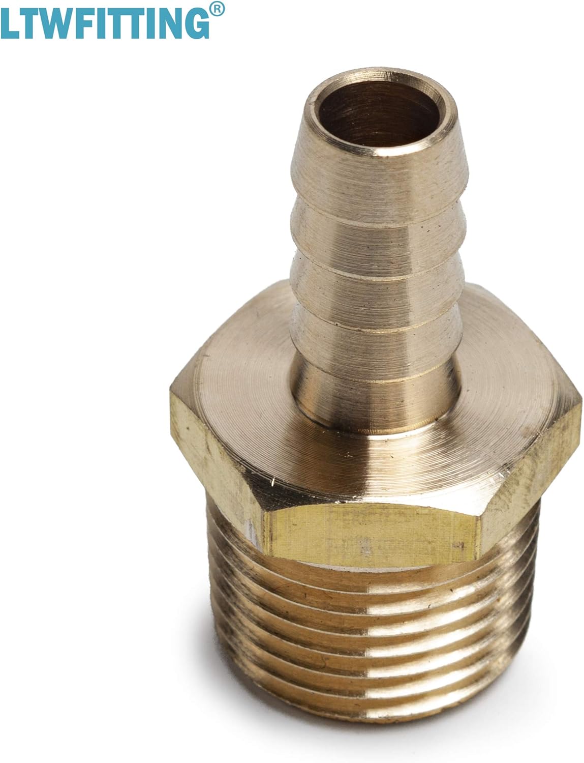 LTWFITTING No Lead Brass Barbed Fitting Coupler/Connector 3/8" Hose Barb x 1/2" Male NPT Fuel Gas Water (Pack of 5)