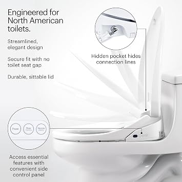 Brondell Bidet Toilet Seat S1400, Smart Toilet Seat, Dual Stainless-Steel, Self-Cleaning Nozzle With Clean Plus Technology, Endless Warm Water Bidet, Warm Air Dryer-Nightlight, Heated Seat, Round