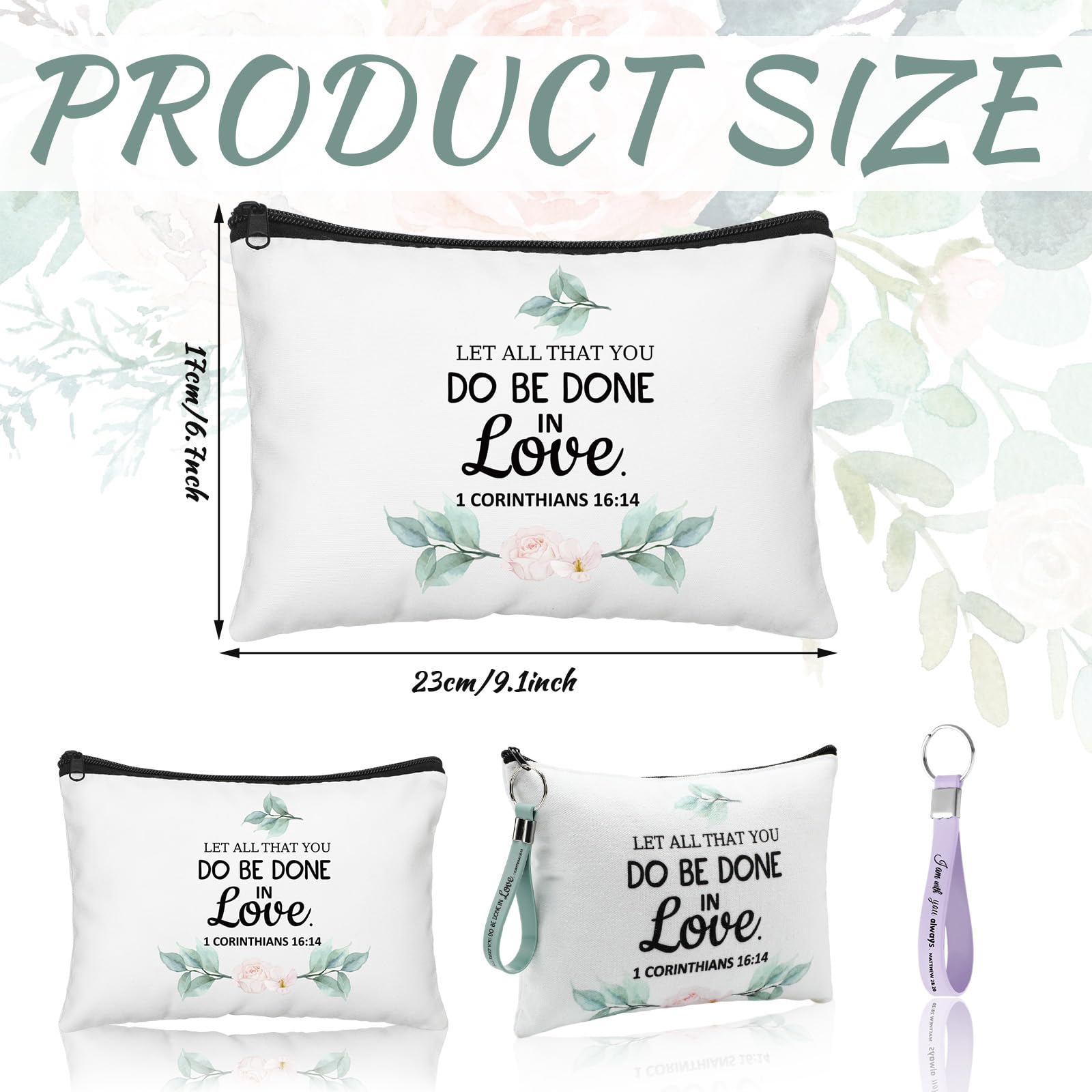 48 Pcs Cna Gifts Inspirational Cosmetic Bag Bulk with Zipper Keychain Cna Appreciation Gifts Bulk Motivational Makeup Bag for Graduation Nursing Assistant Women Teacher Staff Coworker(Bible Style)