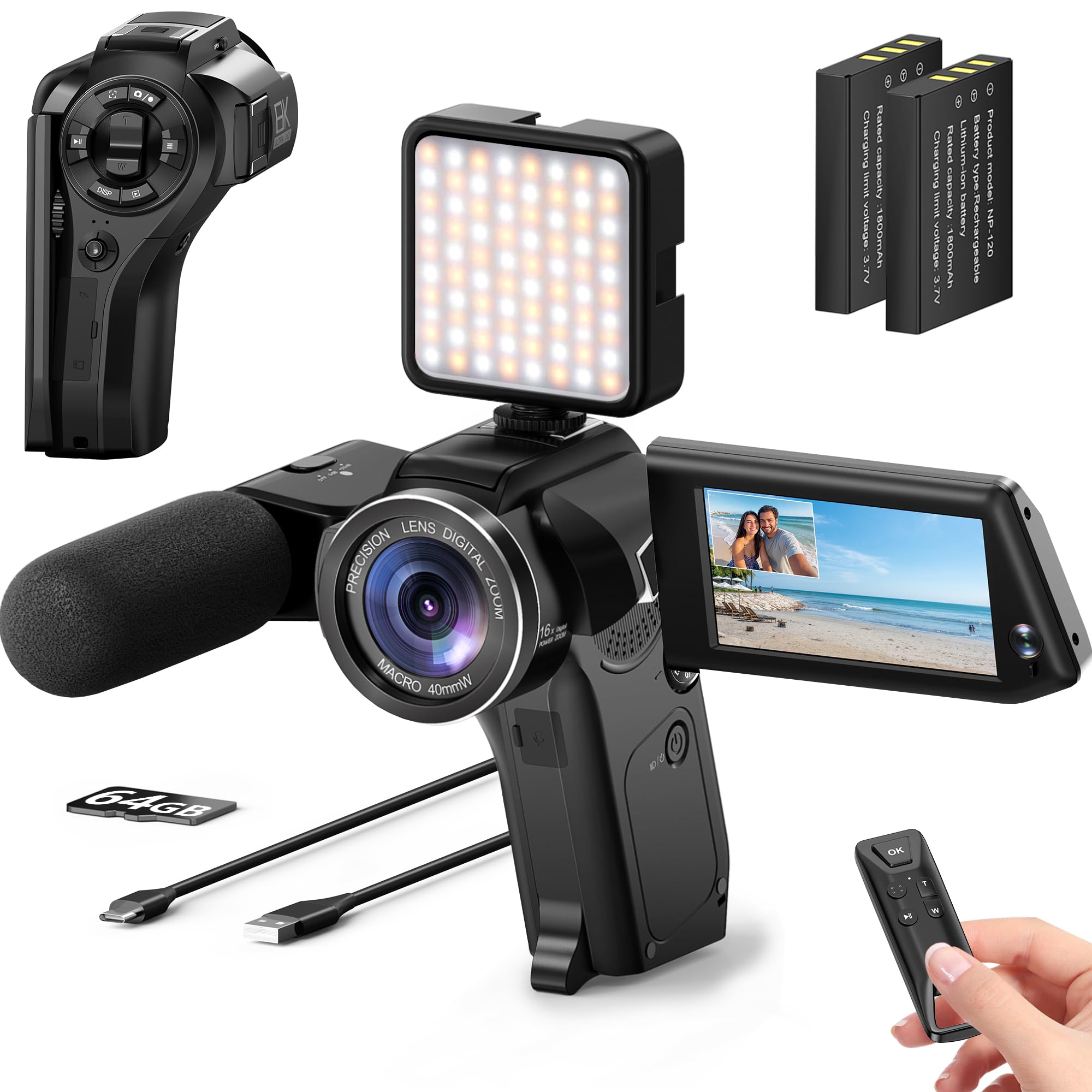 Photo 1 of Yatao UHD2K-8K Video Camcorder, 48/75MP Vlogging Camera for YouTube - Dual-View Recording, 16X Zoom, WiFi & Flip Screen - Perfect for Beginners, Live Streaming, and Content Creation