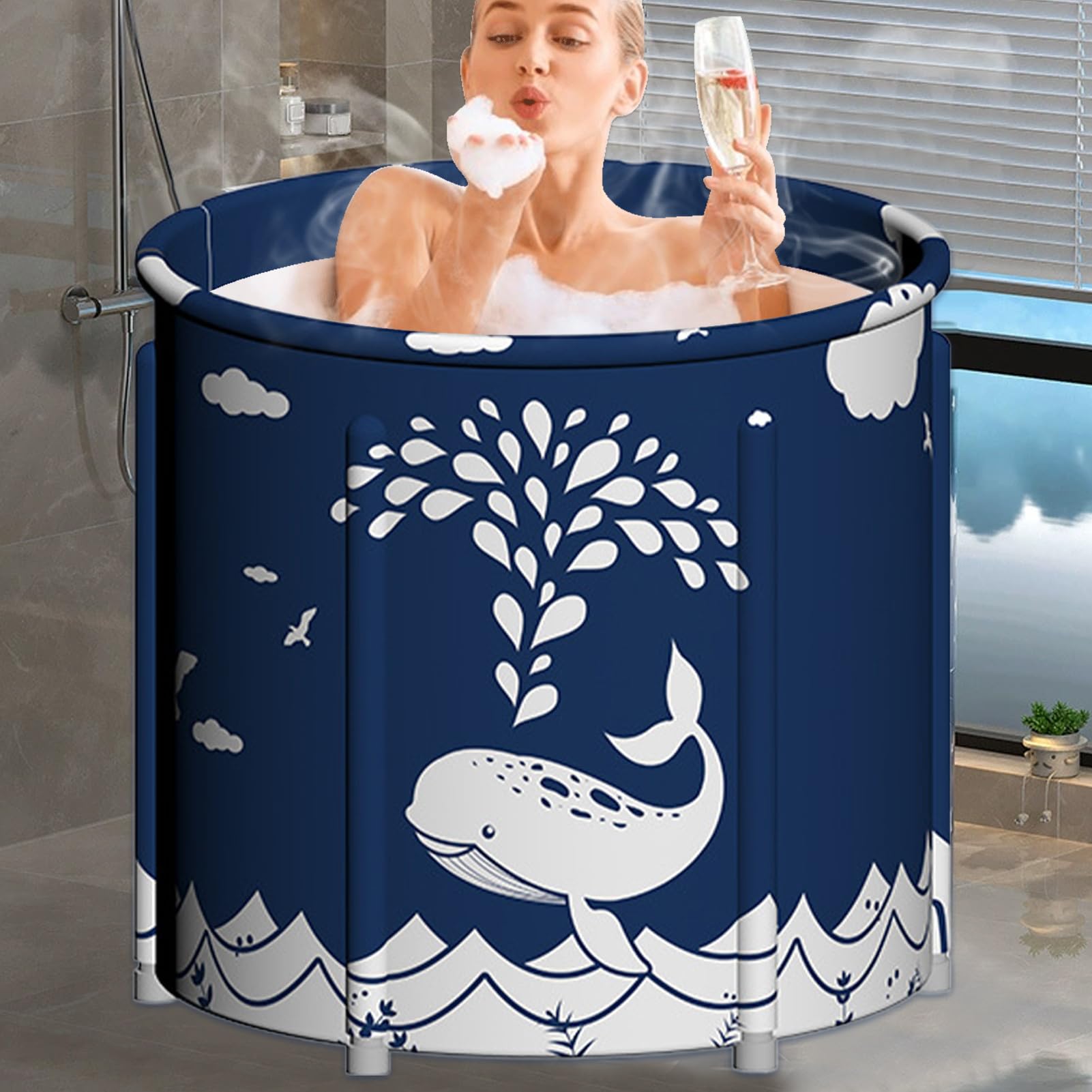 Faltbare Badewanne – tragbares Badezimmer für Erwachsene | Duschtasse Oxford wasserdicht, Fassungsvermögen 120 l, verstärkte Isolierung 6 , leichte selbsttragende Badewanne zu Hause SPA