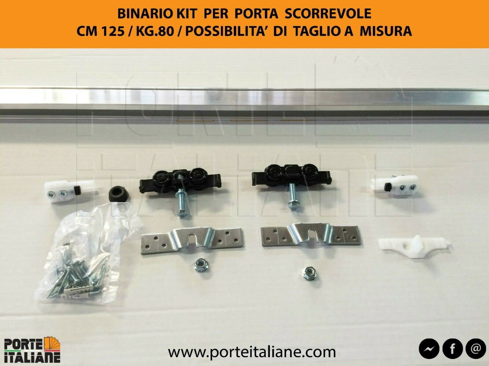 BINARIO KIT PER PORTA SCORREVOLE portata KG.80 (cm. 200)