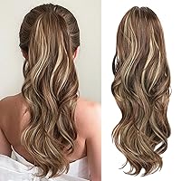 Vista 19 de Extensión de cola de caballo rubio, extensión de cola de caballo con cordón de 20 pulgadas para mujeres, extensiones de cabello de cola de caballo