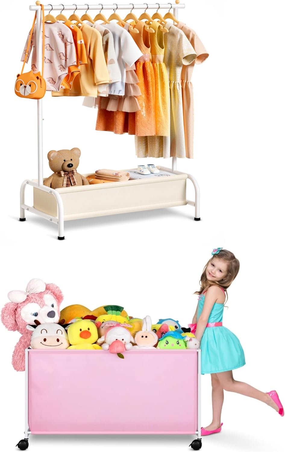 MISSLO Kids Clothing Rack+Toy Box with Wheels